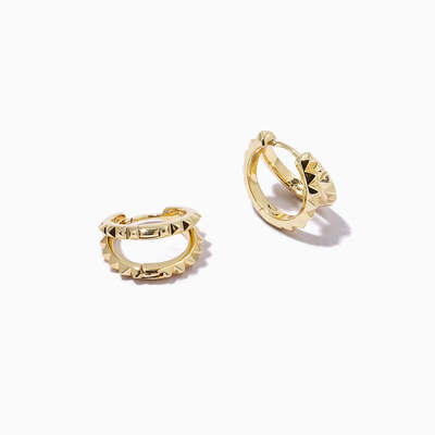 Pendientes Huggie Dobles de Plata de Ley 925 con Pirámide Única Chapados en Oro de 18K, Joyería Gruesa Impermeable