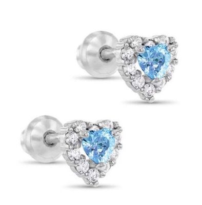 925 de plata esterlina 14K de oro recubierto de corazón CZ de los oídos del bebé Stud
