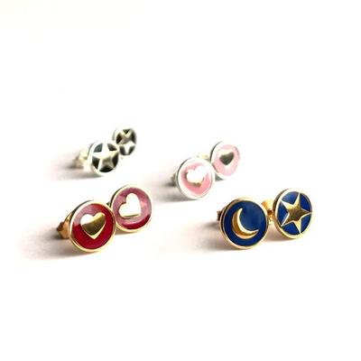 Pendientes de botón de corazón de 8 mm de plata de ley 925 con esmalte rosa