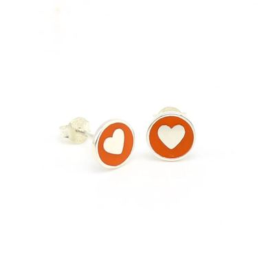 Pendientes de botón de corazón de 8 mm de plata de ley 925 con esmalte rosa