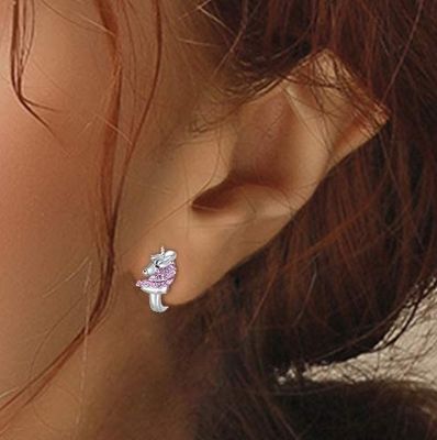 Pendientes de aro Huggie de unicornio de plata de ley 925 de 16 mm con circonitas rosas para niños