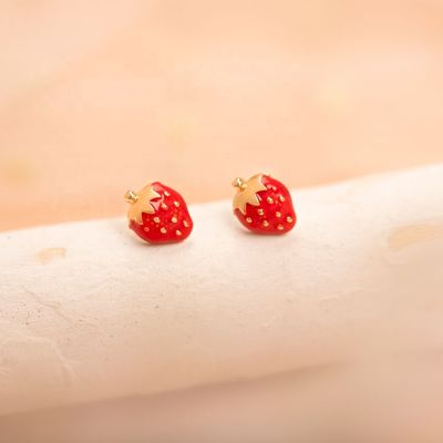 Pendientes de botón de fresa de plata de ley 925 para niños, 92,5% de pureza