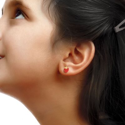 Pendientes de botón de fresa de plata de ley 925 para niños, 92,5% de pureza