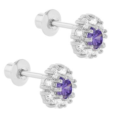Pendientes de botón de flor de plata 925 con circonitas cúbicas (CZ) para niños, MOQ 30PRS