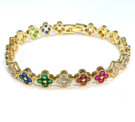 Brazalete de tenis de oro de latón arcoíris OEM ODM Brazalete de tenis de zirconia cúbica