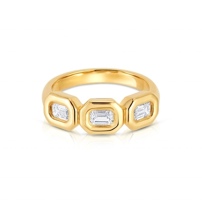 Anillo Triple Esmeralda de Plata Hecho a mano con Piedra de Zircón AAA y Configuración de bisel de oro de 14K