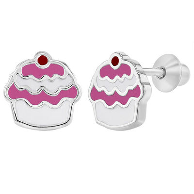 Cupcake Rosa Esmaltado 925 Plata Esterlina Torsión de espalda Niños Ahorros Joyería