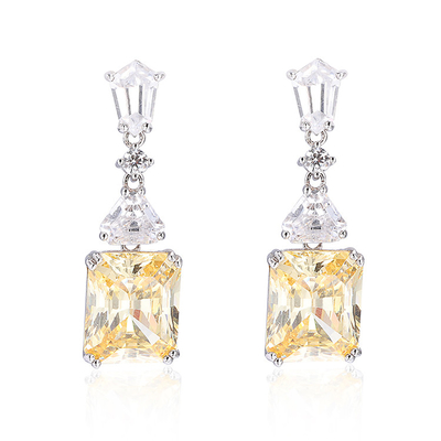Orecillos amarillos CZ Dorados Blancos Revestidos con oro 925 de zirconia cúbica Orecillos de goteo