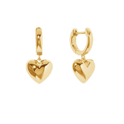 Lujo corazón Dangle Oro Revestido de gancho Aretes de plata esterlina 925 Joyería para mujeres