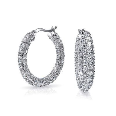 925 plata esterlina de novia pave blanco CZ aretes de aro para novias de moda