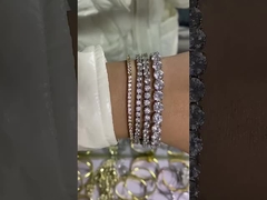 Artículo caliente 925 Plata esterlina Revestimiento de oro 3 mm cúbico Circonia Brazalete de tenis para mujeres